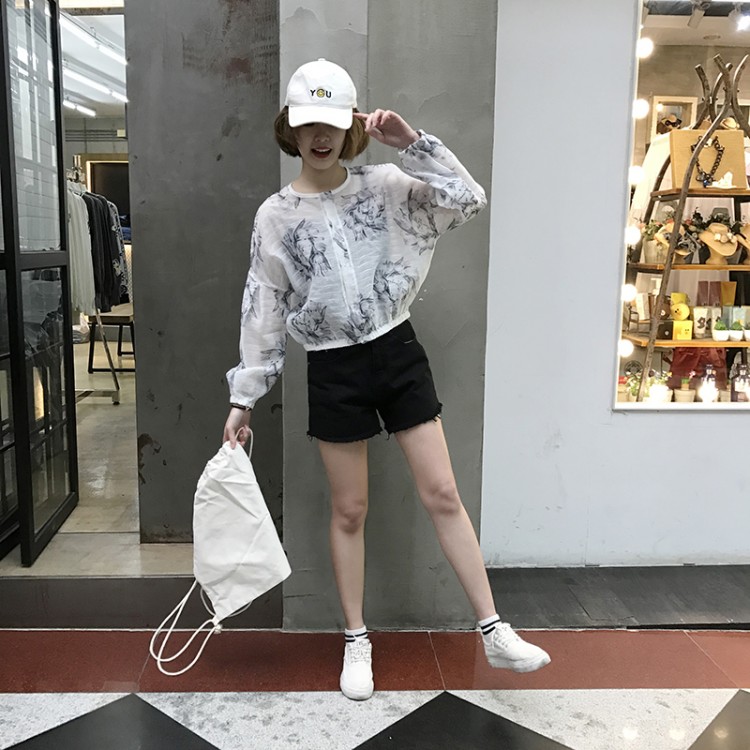 TE5027YZY Cappotto corto in organza con protezione solare stampata-1