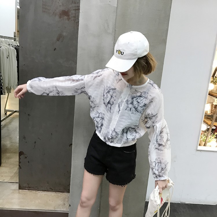 TE5027YZY Cappotto corto in organza con protezione solare stampata-3