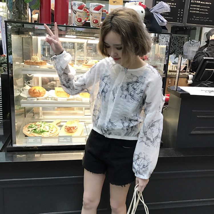 TE5027YZY Cappotto corto in organza con protezione solare stampata-4