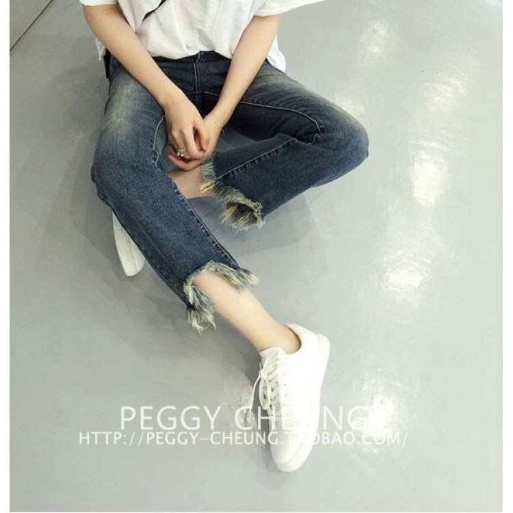 TE5080DDFS Jeans a zampa d'elefante con nappe irregolari e fondo abrasato di nuovo stile-2