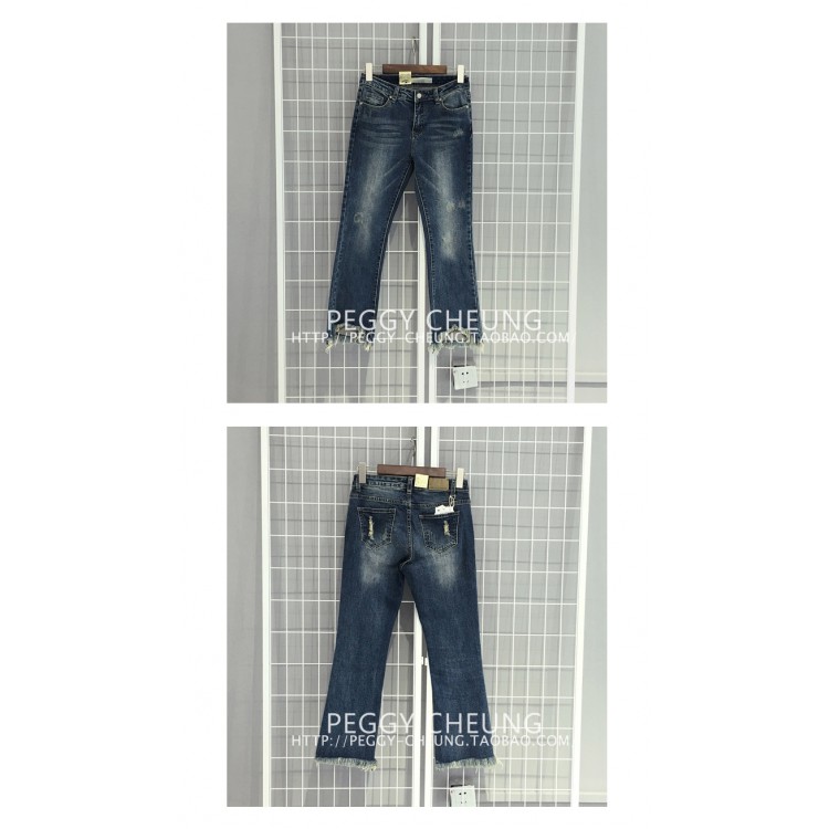 TE5080DDFS Jeans a zampa d'elefante con nappe irregolari e fondo abrasato di nuovo stile-6
