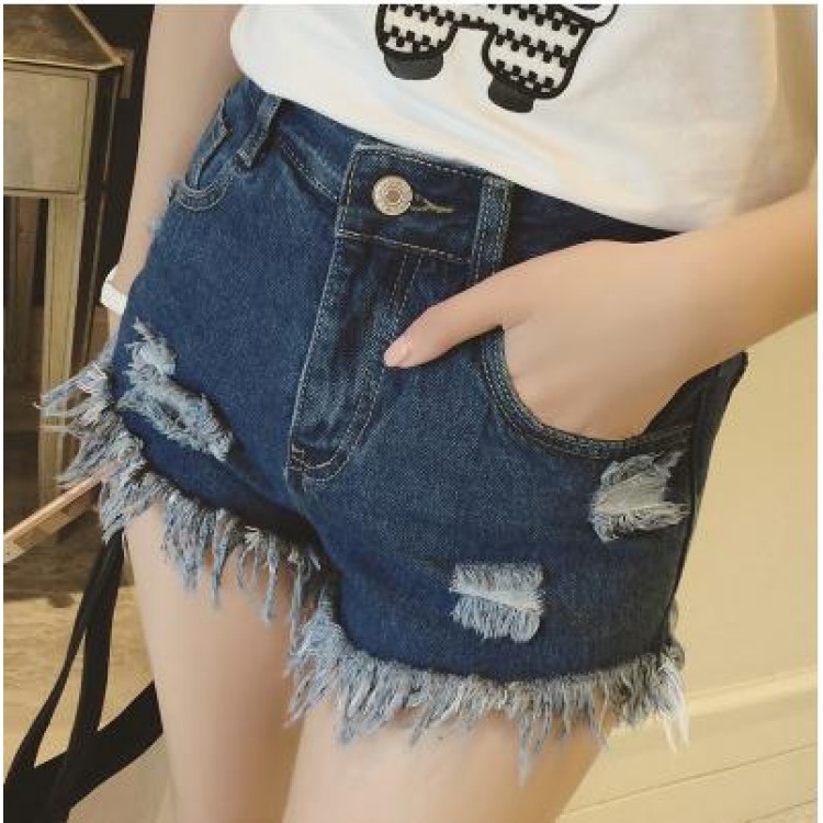 TE5089DDFS Shorts in denim con fori casual slim alla moda coreana-5