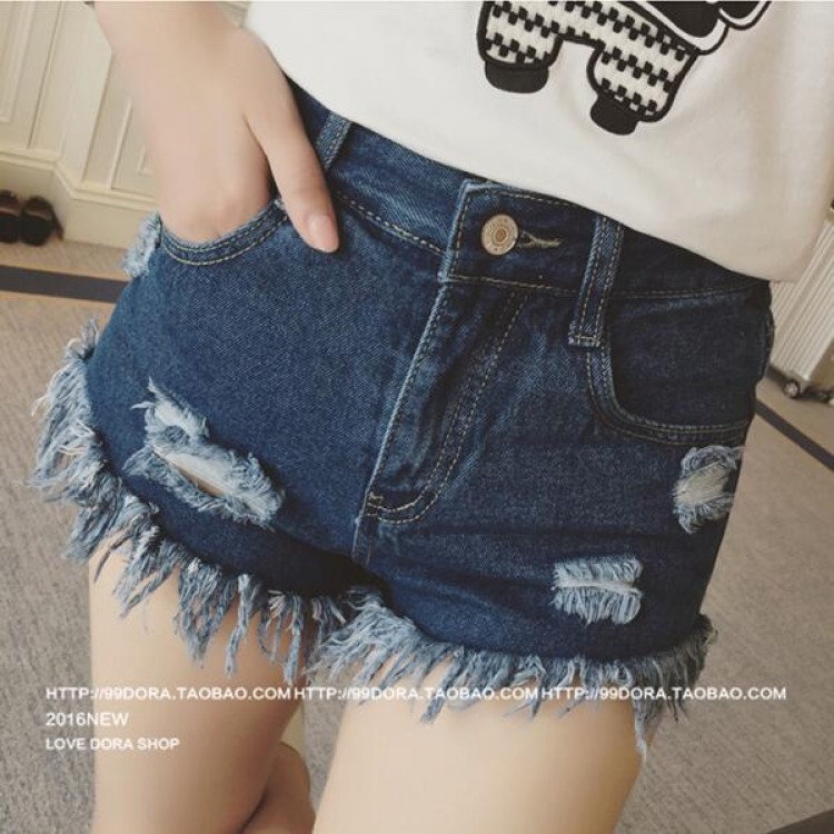 TE5089DDFS Shorts in denim con fori casual slim alla moda coreana-1