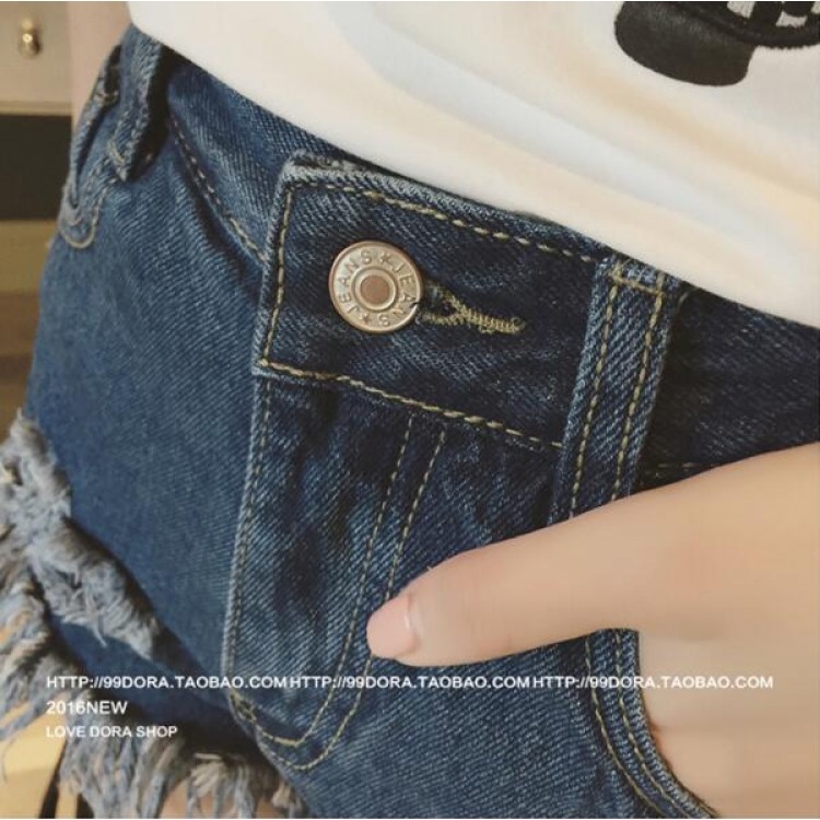 TE5089DDFS Shorts in denim con fori casual slim alla moda coreana-2