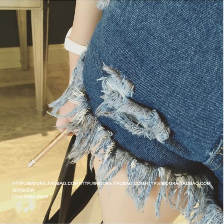 TE5089DDFS Shorts in denim con fori casual slim alla moda coreana-3