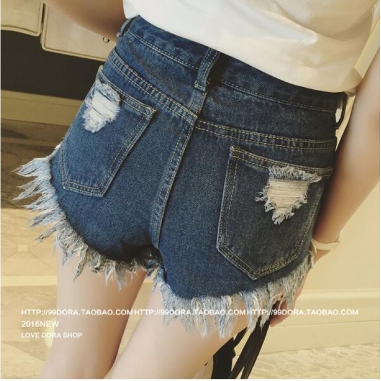 TE5089DDFS Shorts in denim con fori casual slim alla moda coreana-4