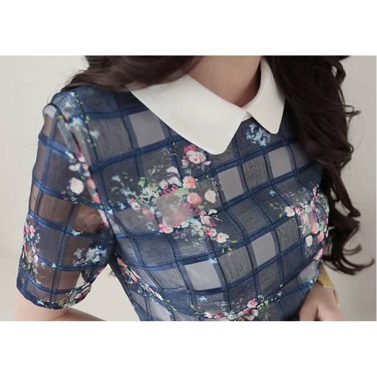 TE5094HM Abito tremante in organza con colletto Peter Pan-1