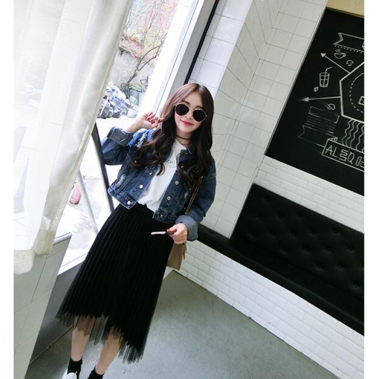 TE5098DDFS Giacca in denim ampio con fori dal nuovo stile-5