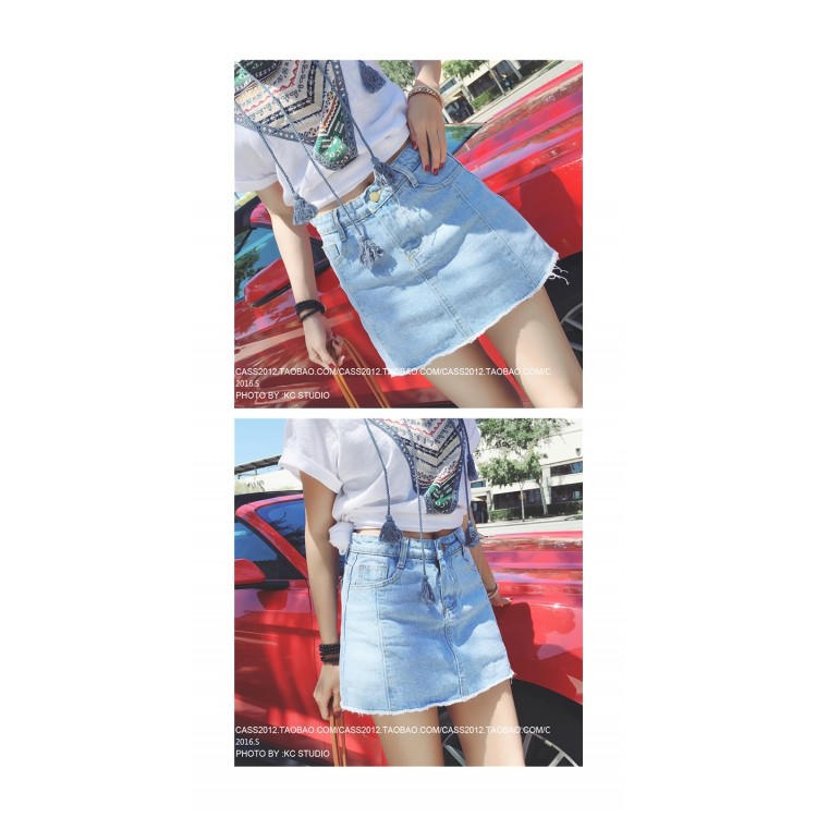 TE5123DDFS Gonna pantalone estiva in denim a trapezio in puro colore con bordo ruvido-1