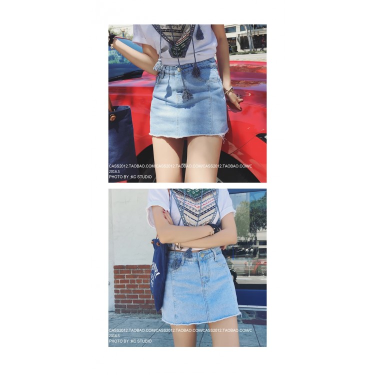 TE5123DDFS Gonna pantalone estiva in denim a trapezio in puro colore con bordo ruvido-2