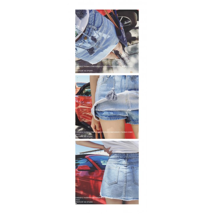 TE5123DDFS Gonna pantalone estiva in denim a trapezio in puro colore con bordo ruvido-4