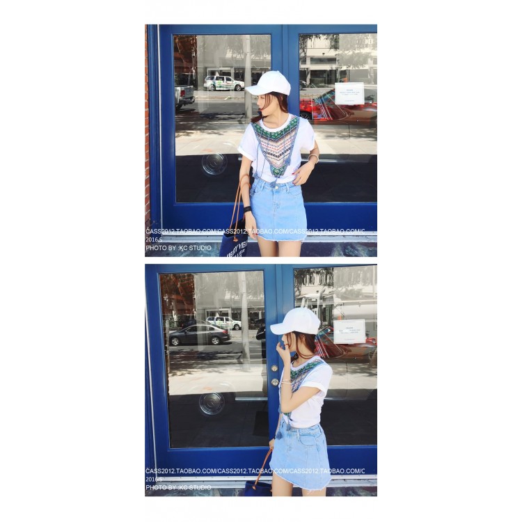 TE5123DDFS Gonna pantalone estiva in denim a trapezio in puro colore con bordo ruvido-5