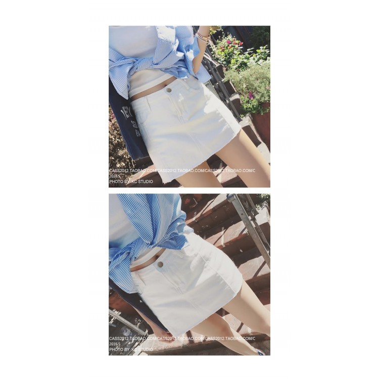 TE5123DDFS Gonna pantalone estiva in denim a trapezio in puro colore con bordo ruvido-6