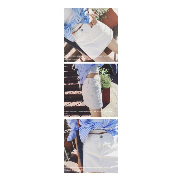 TE5123DDFS Gonna pantalone estiva in denim a trapezio in puro colore con bordo ruvido-7