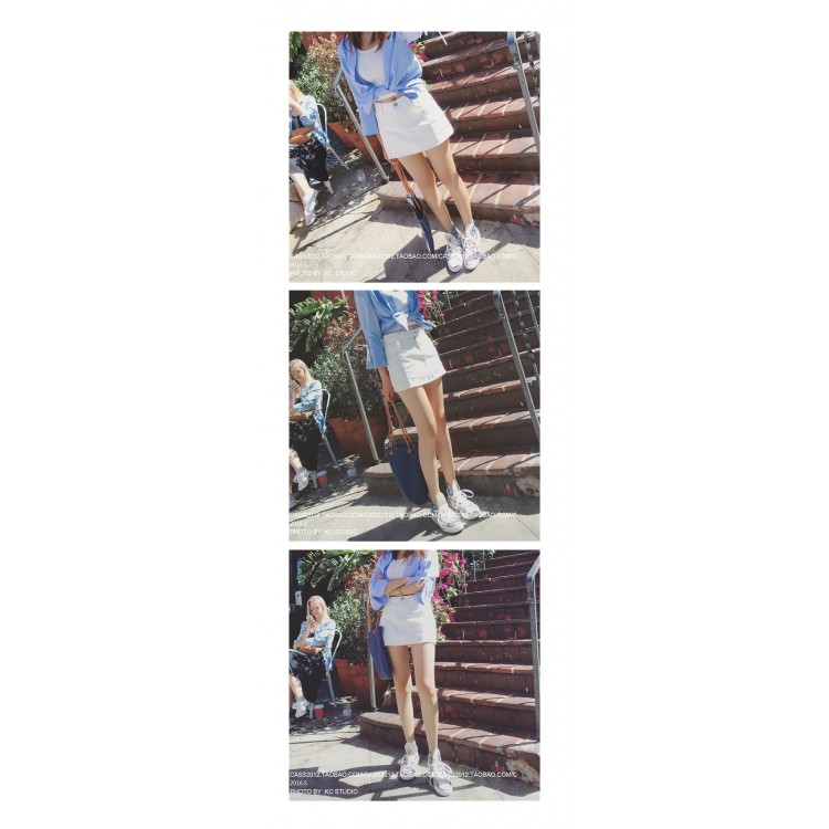 TE5123DDFS Gonna pantalone estiva in denim a trapezio in puro colore con bordo ruvido-8