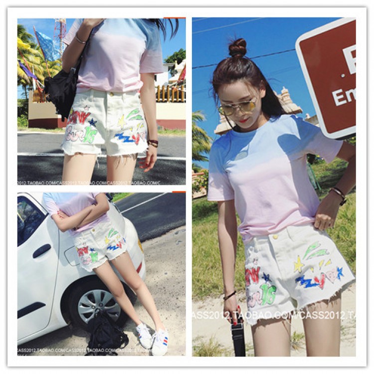 TE5143DDFS Shorts in denim bianco con bordo ruvido-8