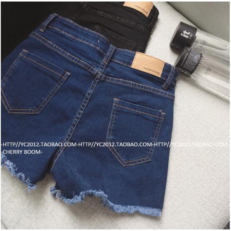 TE5147DDFS Shorts in denim stile impero slim con taglio ruvido e moda coreana-1