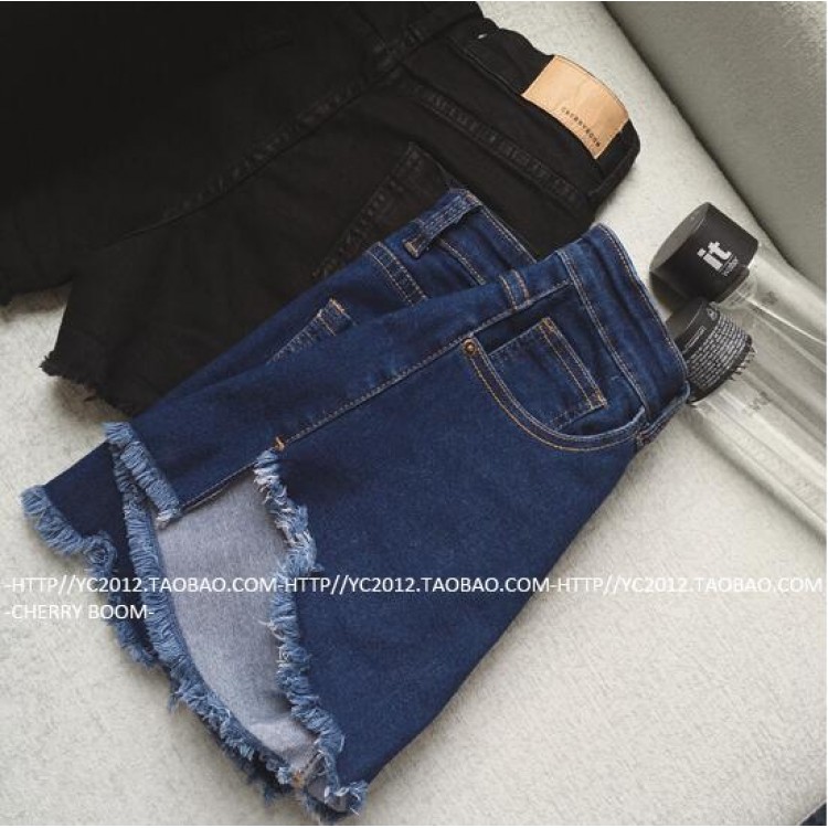 TE5147DDFS Shorts in denim stile impero slim con taglio ruvido e moda coreana-2