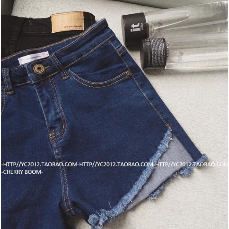 TE5147DDFS Shorts in denim stile impero slim con taglio ruvido e moda coreana-3