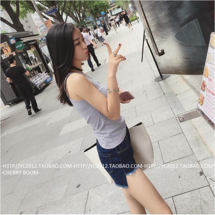 TE5147DDFS Shorts in denim stile impero slim con taglio ruvido e moda coreana-7