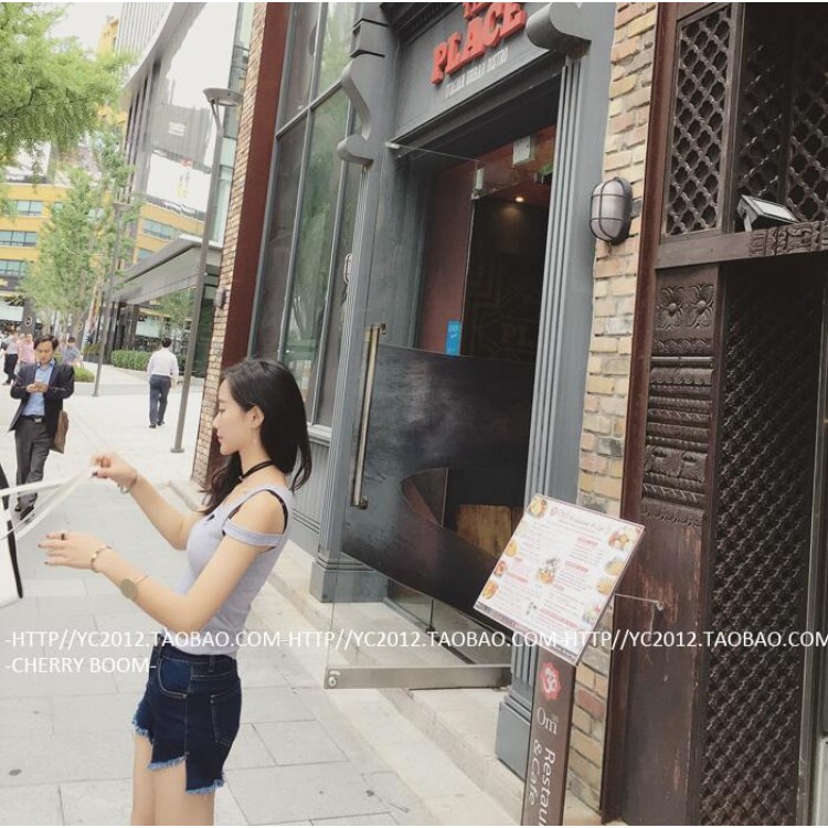 TE5147DDFS Shorts in denim stile impero slim con taglio ruvido e moda coreana-8