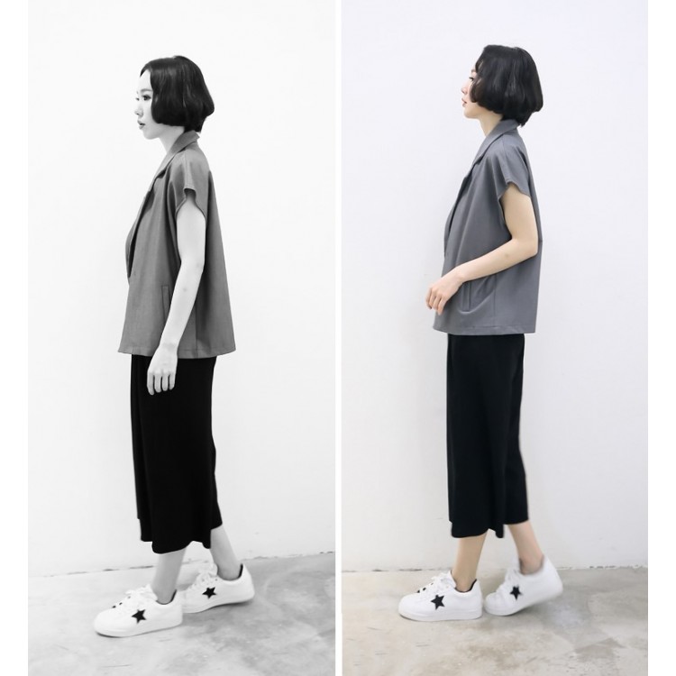 TE5219UGLY Cappotto gilet slim color puro con risvolto moda europeo-1