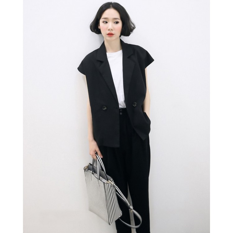 TE5219UGLY Cappotto gilet slim color puro con risvolto moda europeo-8