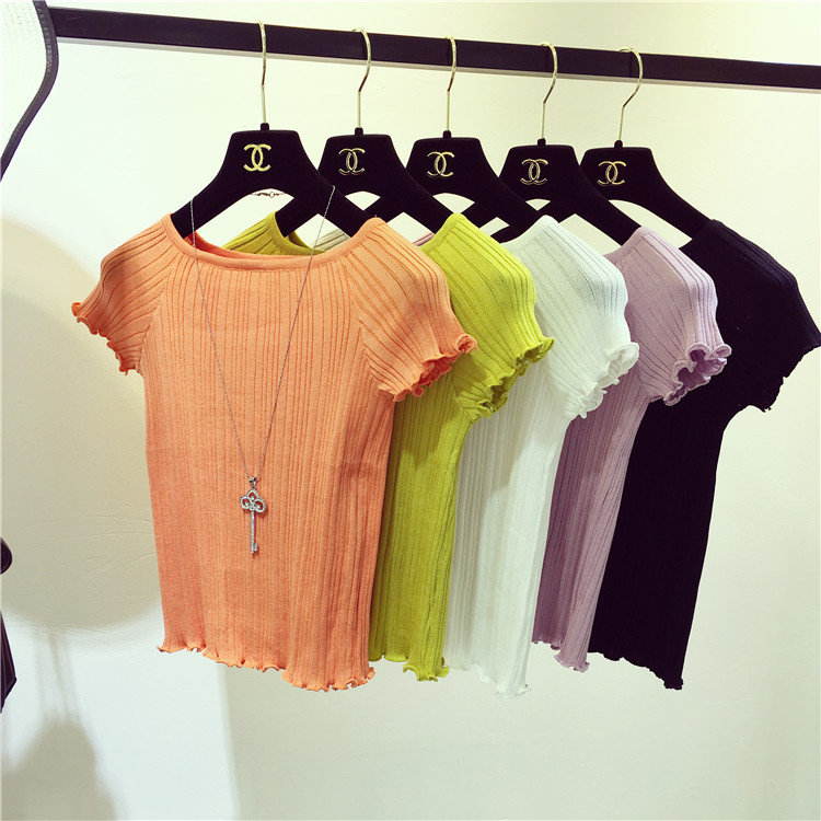 TE5260QBY Top in maglia slim con collo rotondo e semplice bordo in agarico-1