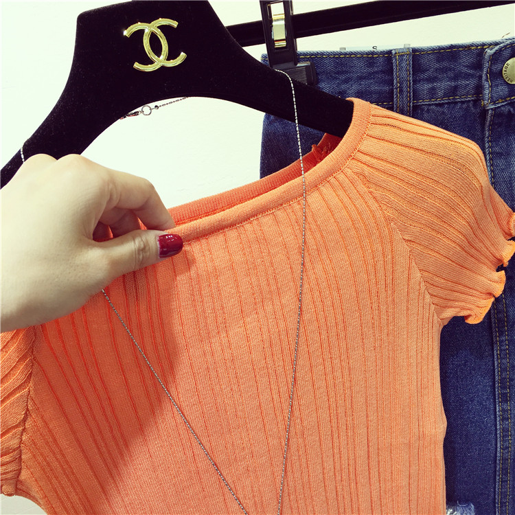 TE5260QBY Top in maglia slim con collo rotondo e semplice bordo in agarico-4