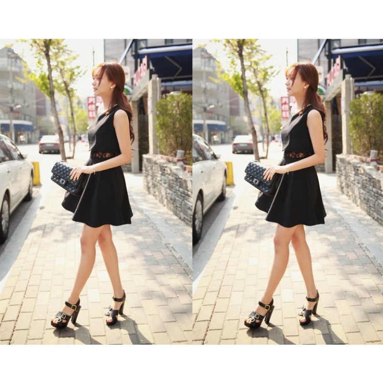 TE5262HM Abito senza maniche in due pezzi finto temperamento con giunture in pizzo-3