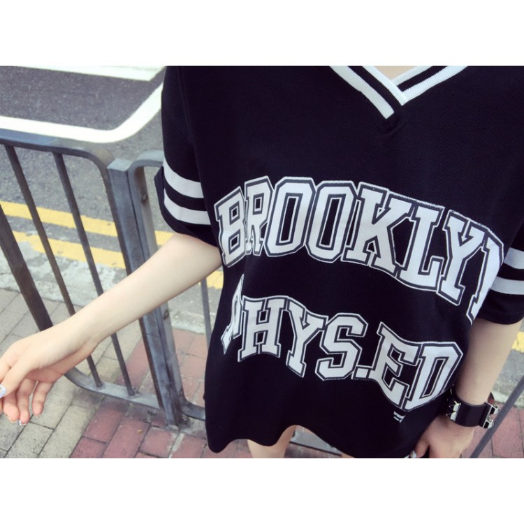 TE5269PPFS T-shirt con stampa di lettere, scollo a V a colori, moda sportiva-3