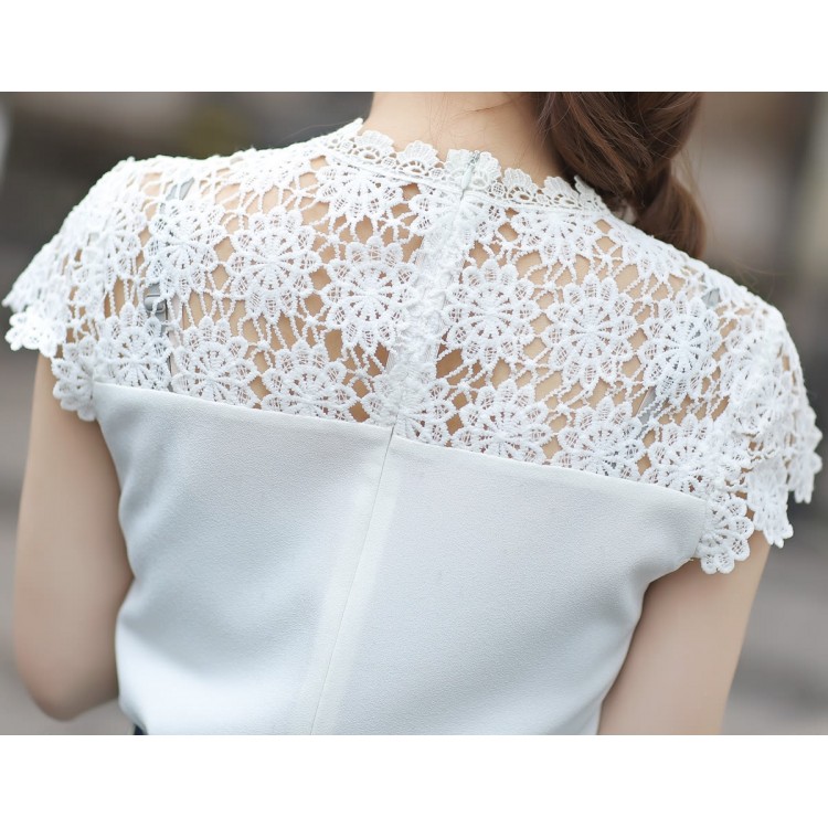 TE5273HM Top in pizzo a maniche corte svasato con gonna con motivo a onde-3