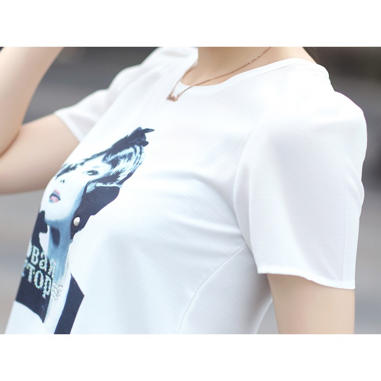 TE5277HM T-shirt estiva in cotone stampato con gonna in organza-3