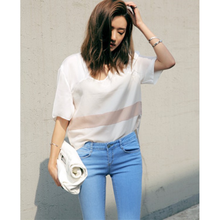 TE5372DFYL T-shirt ampia alla moda abbinata ai colori-5