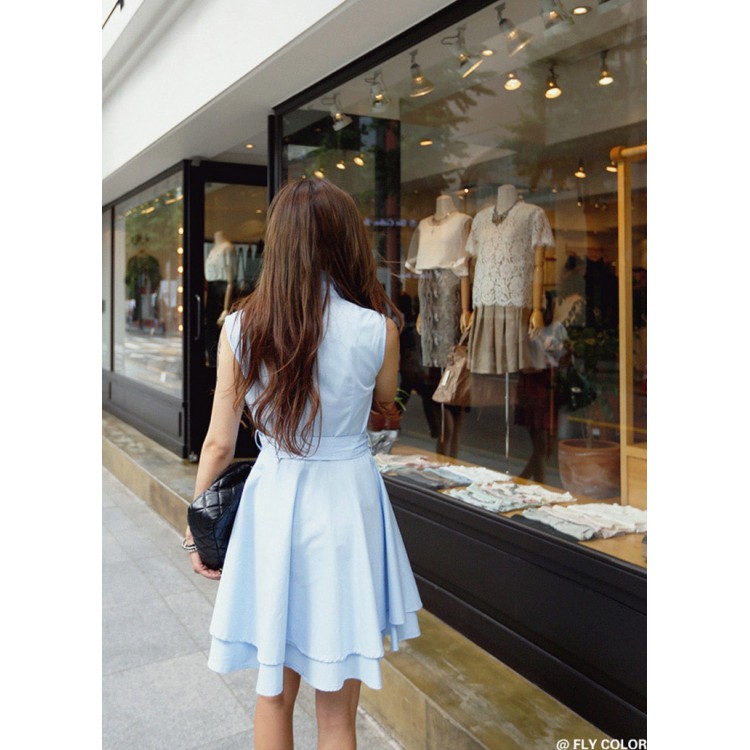 TE5605 Abito fresco con colletto a camicia a vita sottile-7