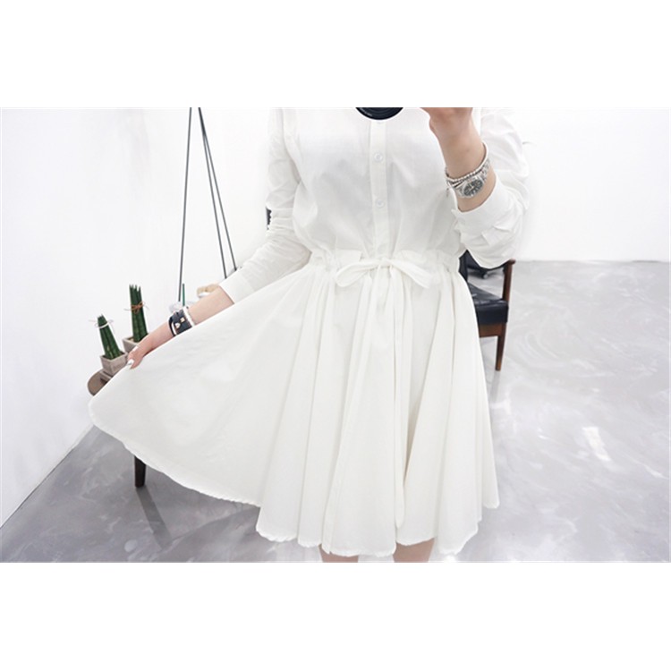 TE5658JZYS Abito chemisier a trapezio con maniche lunghe e vita slim-1