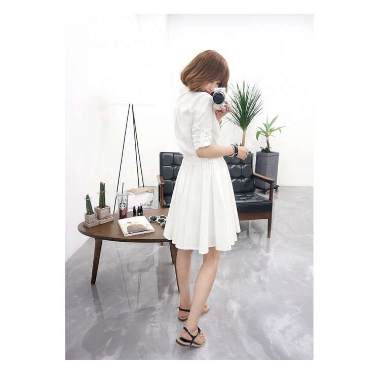 TE5658JZYS Abito chemisier a trapezio con maniche lunghe e vita slim-3