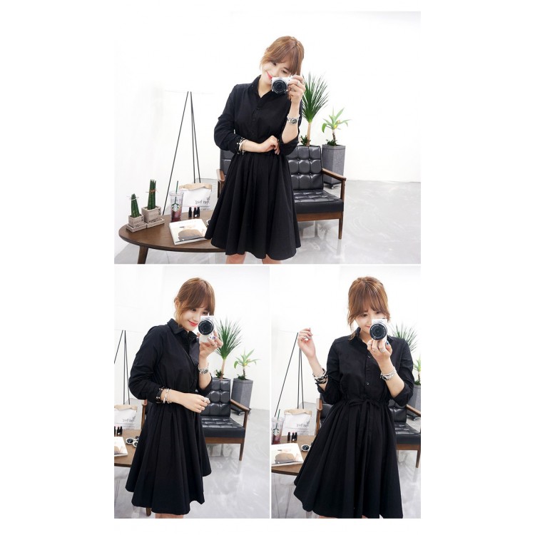 TE5658JZYS Abito chemisier a trapezio con maniche lunghe e vita slim-5