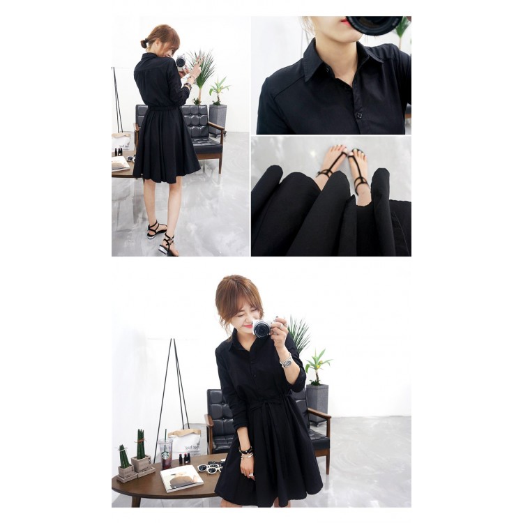 TE5658JZYS Abito chemisier a trapezio con maniche lunghe e vita slim-6