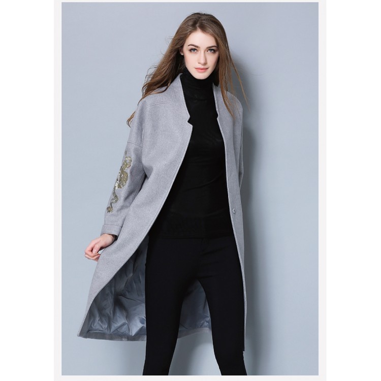 TE5685OSMY Cappotto lungo in lana con maniche slim ricamate in nuovo stile-6