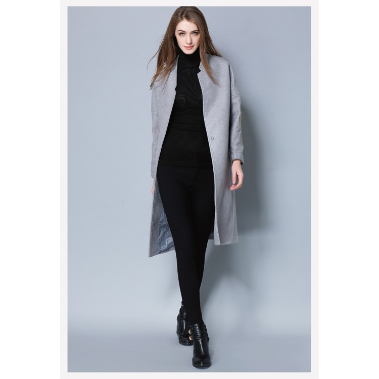 TE5685OSMY Cappotto lungo in lana con maniche slim ricamate in nuovo stile-8