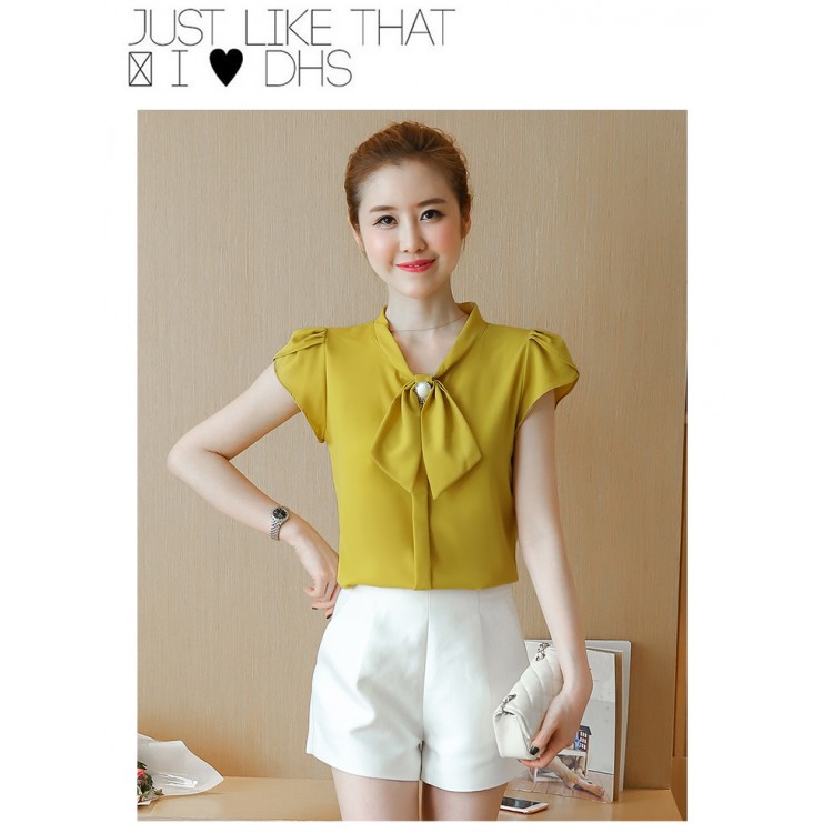 TE573LHFS Camicia estiva in chiffon a maniche corte con collo con fiocco-7