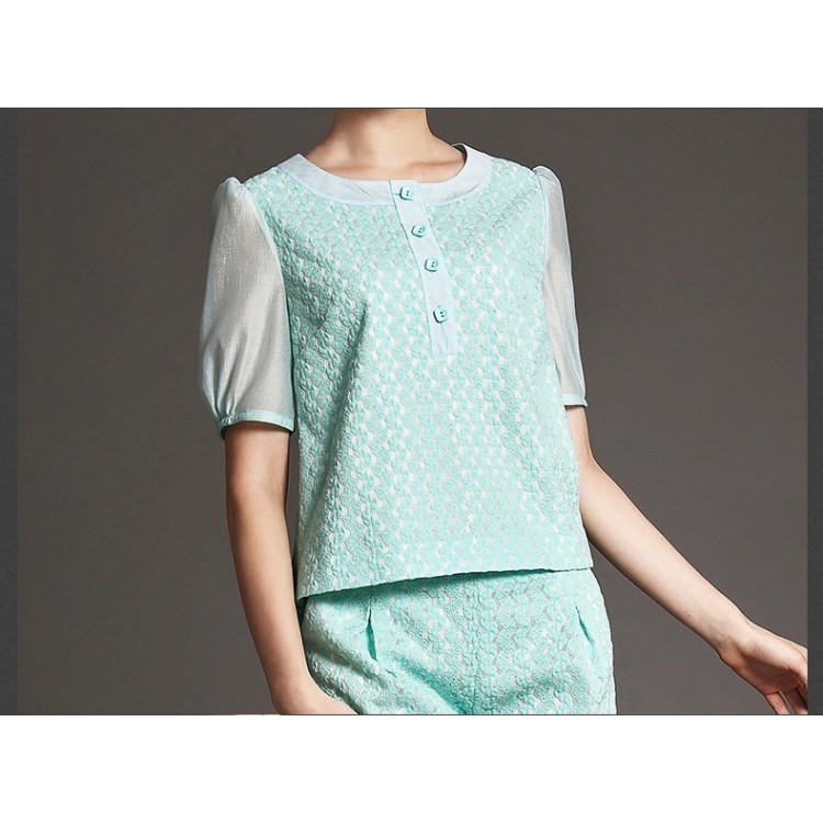 TE5825NS Camicia elegante in pizzo dal temperamento con pantaloncini due pezzi-3