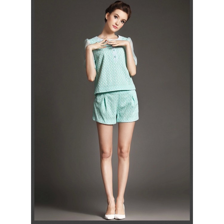 TE5825NS Camicia elegante in pizzo dal temperamento con pantaloncini due pezzi-4