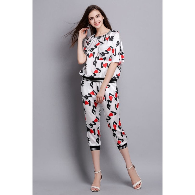 TE5840NS T-shirt a forma di cuore con lettere sul bordo del filo della moda europea con pantaloni-1