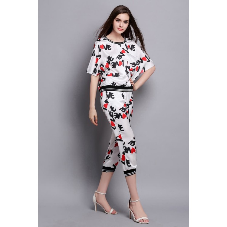 TE5840NS T-shirt a forma di cuore con lettere sul bordo del filo della moda europea con pantaloni-2