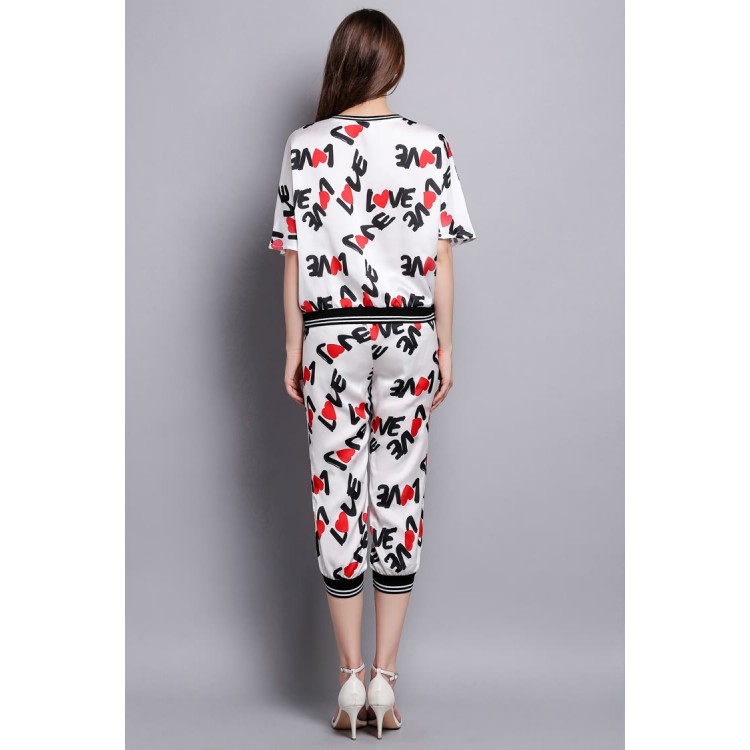 TE5840NS T-shirt a forma di cuore con lettere sul bordo del filo della moda europea con pantaloni-3