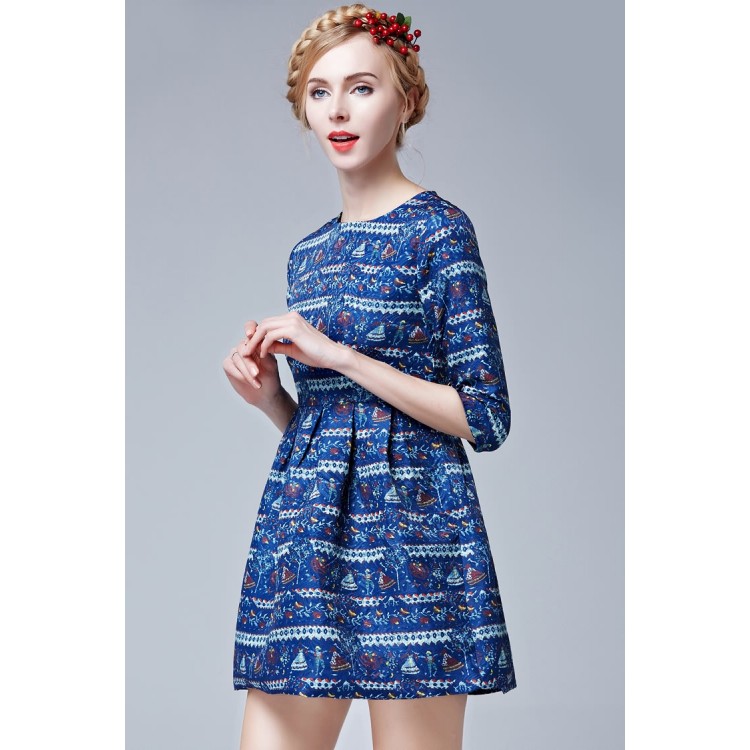 TE5851NS Abito con stampa vita impero alla moda europea-1