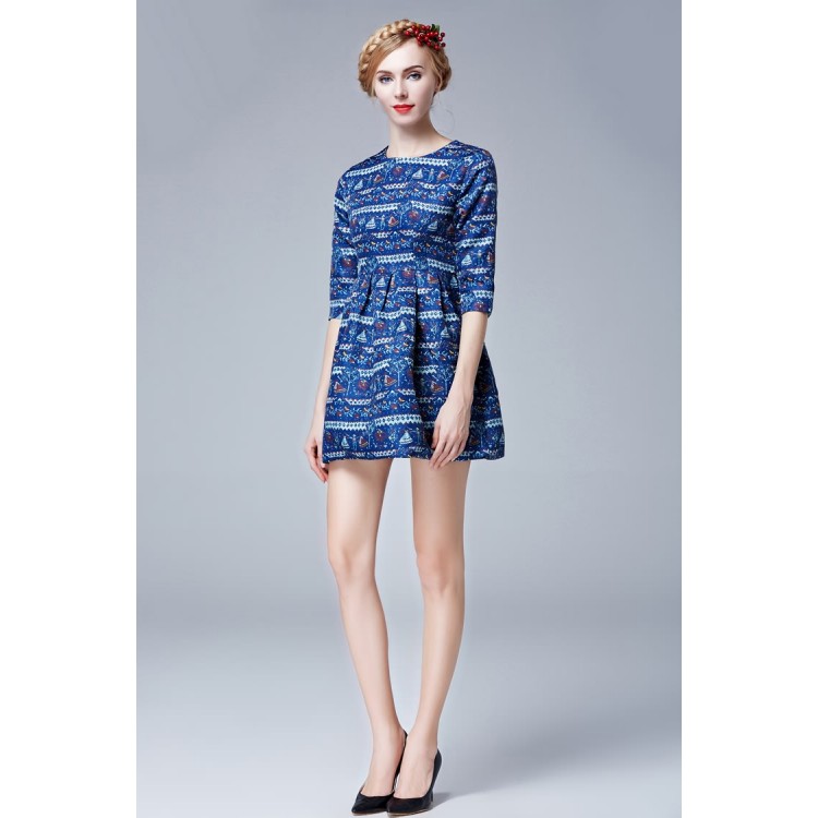 TE5851NS Abito con stampa vita impero alla moda europea-2