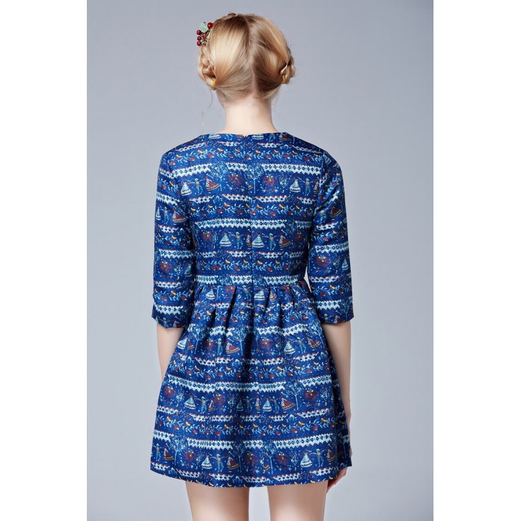 TE5851NS Abito con stampa vita impero alla moda europea-4